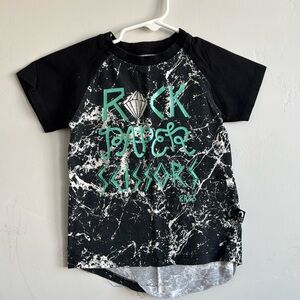 Rags white splatters rock paper scissors tee